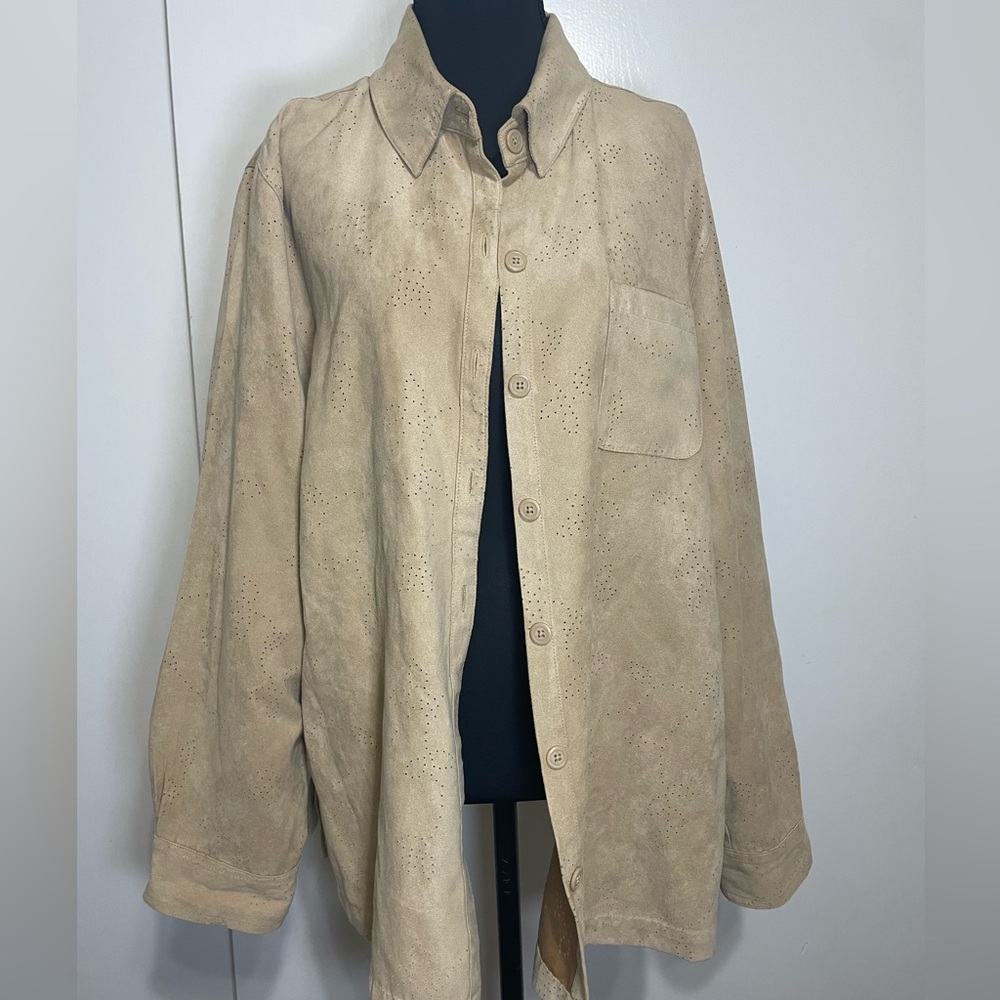 Croft & Barrow Tan Faux Suede Button Down